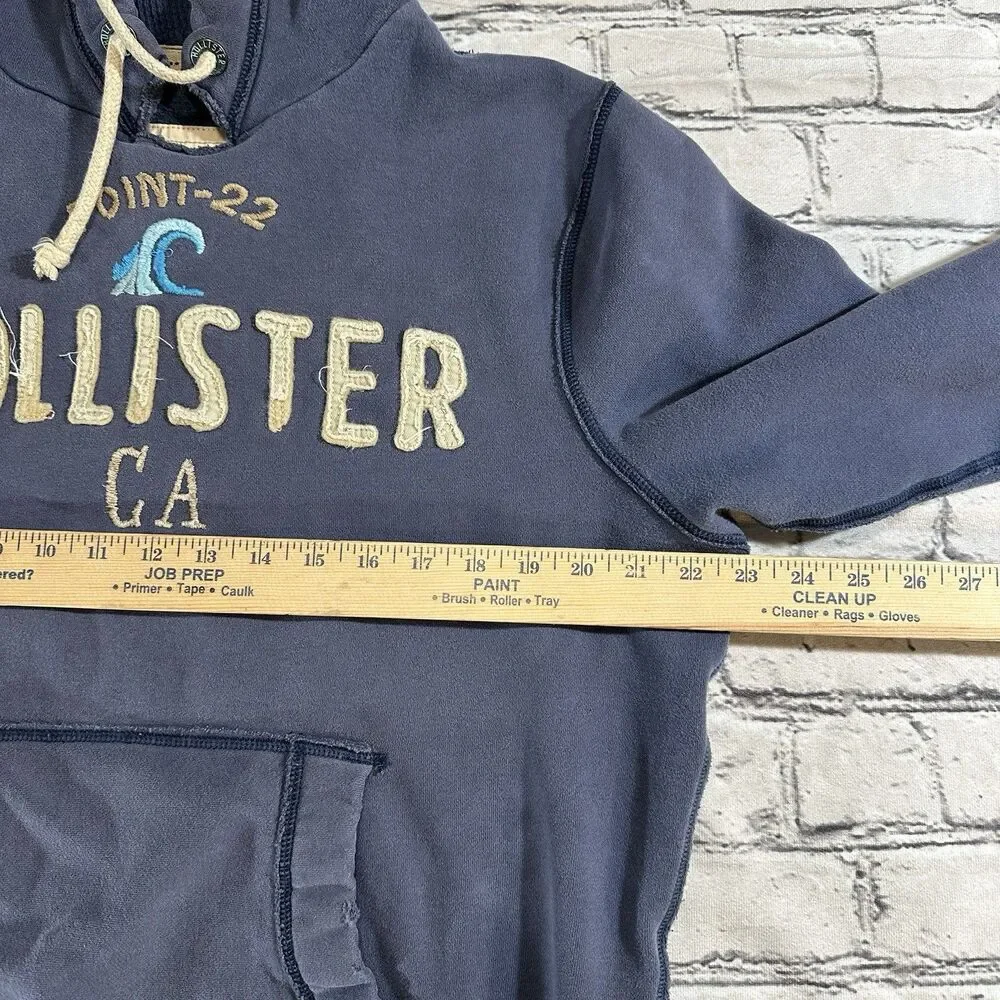 Vintage Hollister Hoodie Mens L Blue Pullover Y2K Faded Distressed